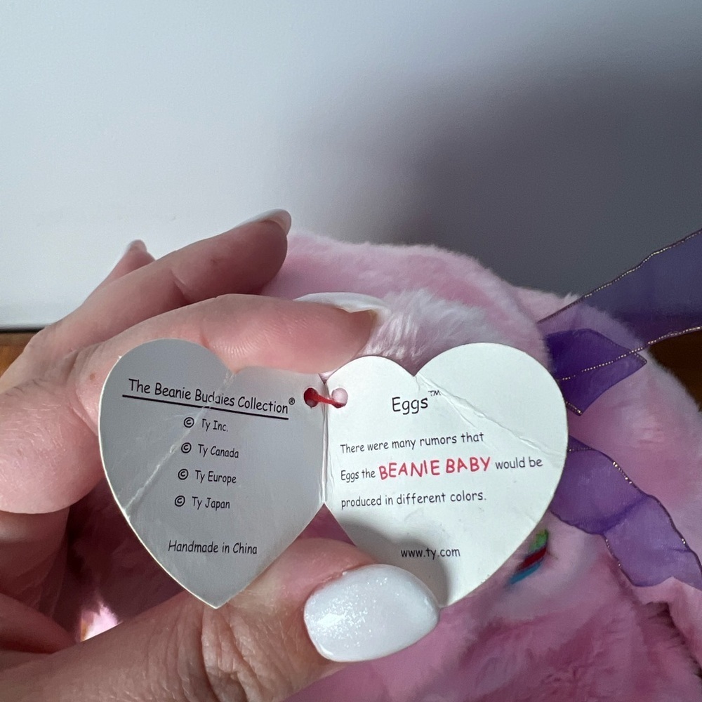 Ty Beanie Buddy “Eggs” Pink Easter Bear with Purple Ribbon 2001 Vintage Y2K - Picture 4 of 6